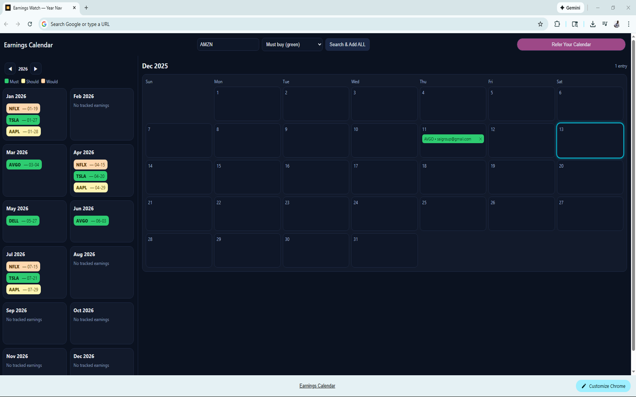Year and month view screenshot